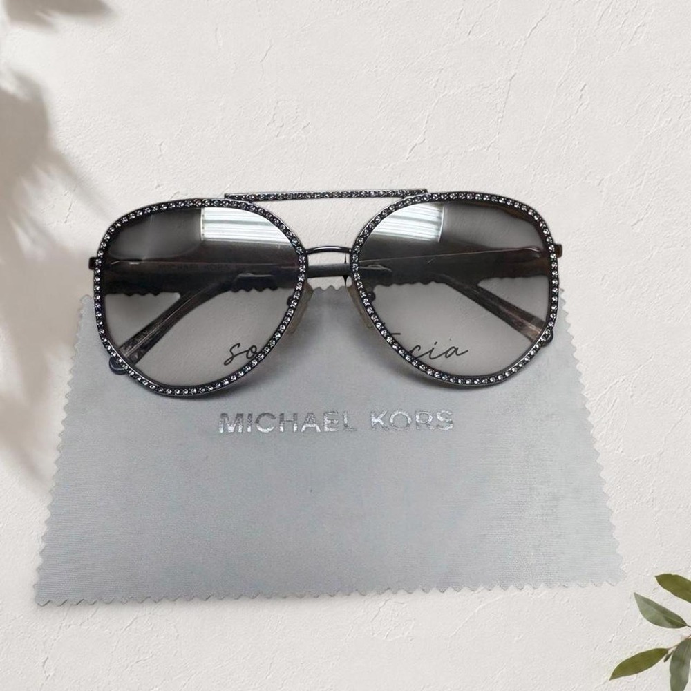 Michael Kors Crystal Rhinestone Aviator Sunglasses Silver Y2K McBling Glam